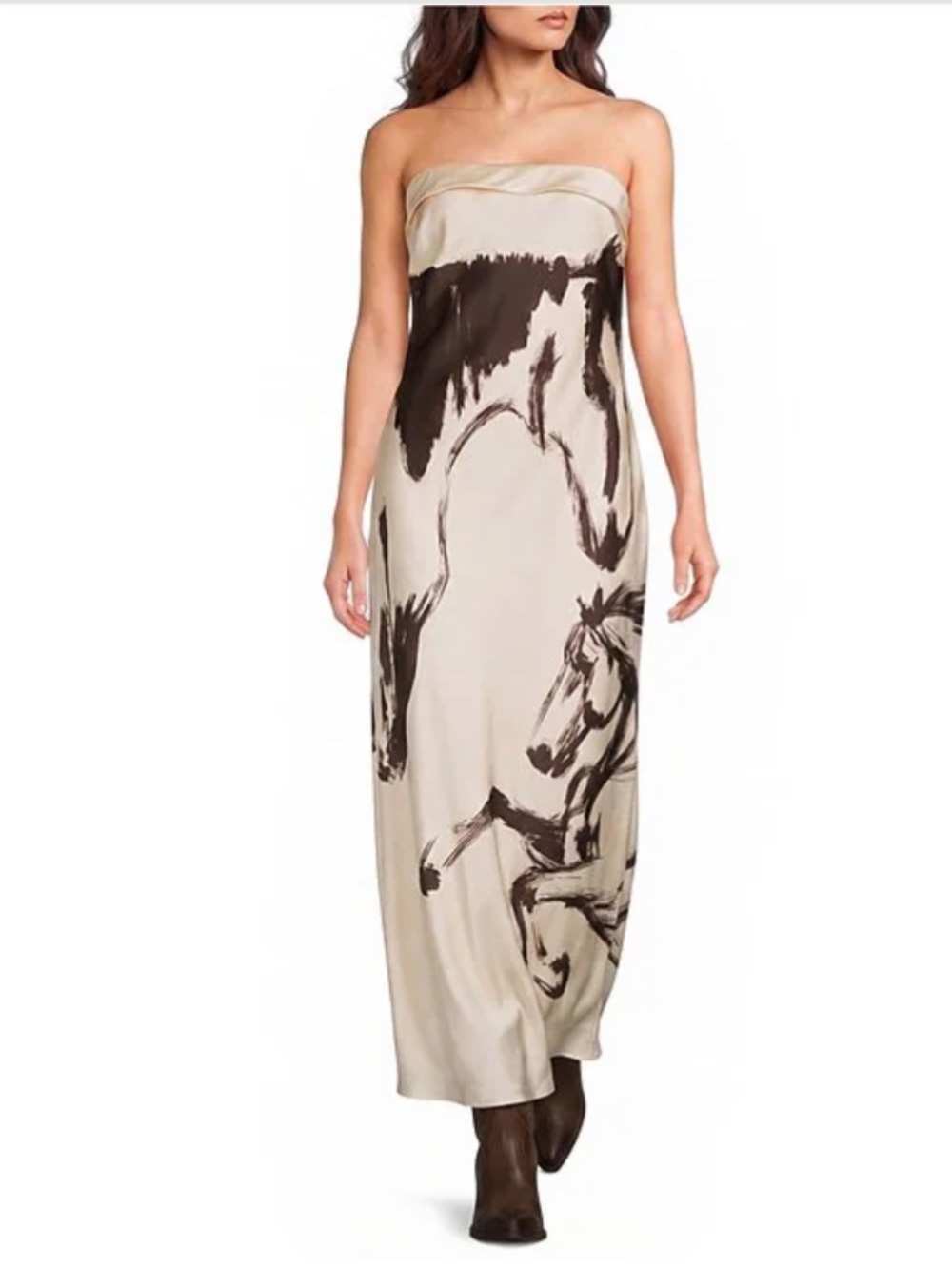 NWT Viral Strapless Maxi Dress with dark Brown Horse Print- L - Picture 2 of 6